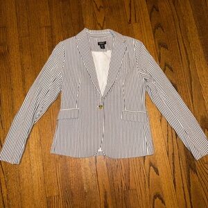 Jones New York Navy Blue and White Striped Blazer Size Small